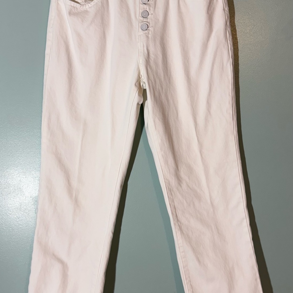 KanCan White High-Rise Button-Fly Straight Leg Jeans